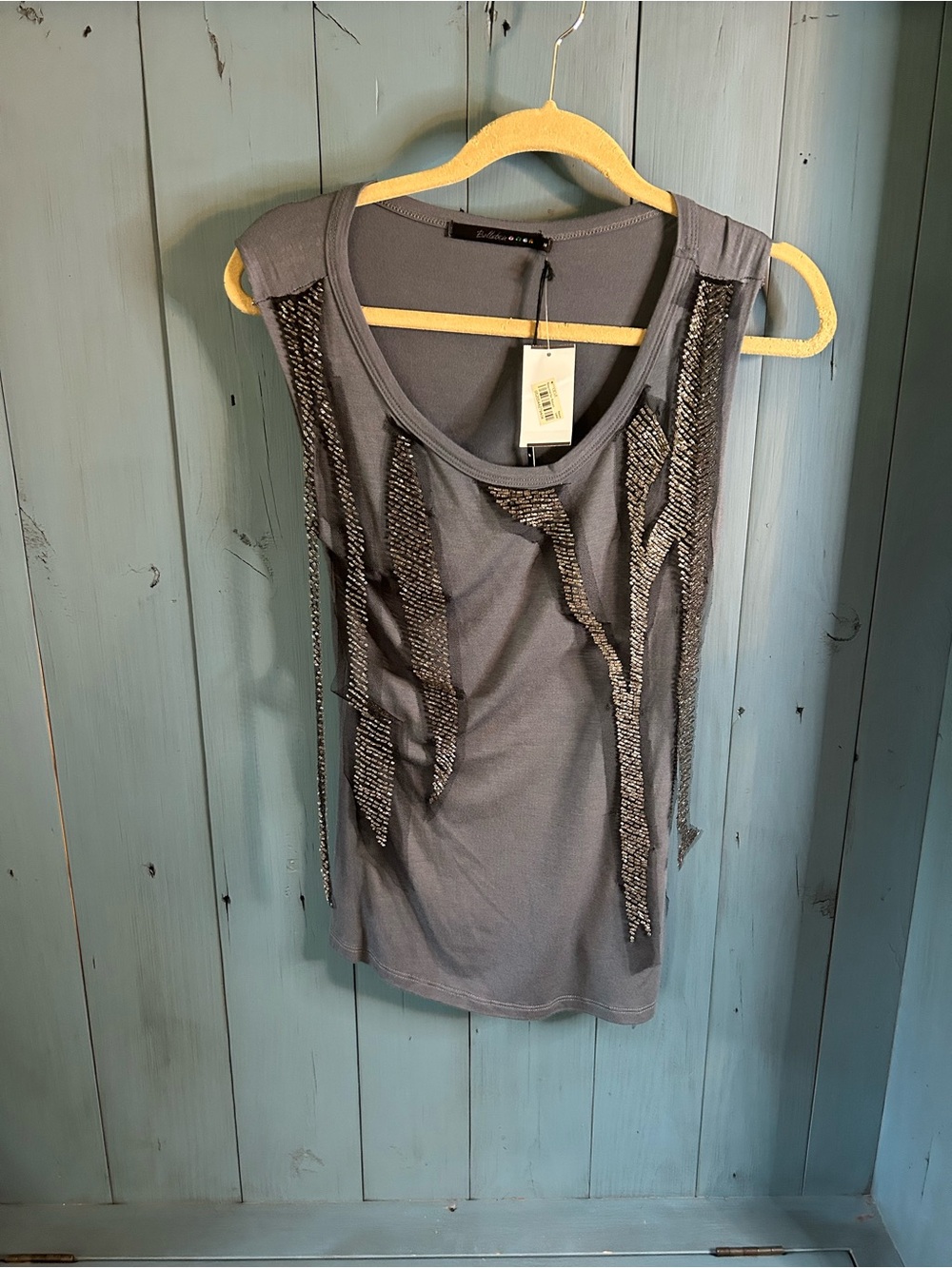 Bellatrix Gray Sleeveless Tank with Sequin Fringe | Size Medium - New